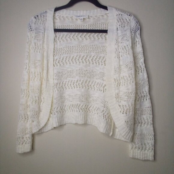 Cloud Chaser Cardigan Sweater Cropped Leightweight Open Long Sleeve White - Picture 15 of 16